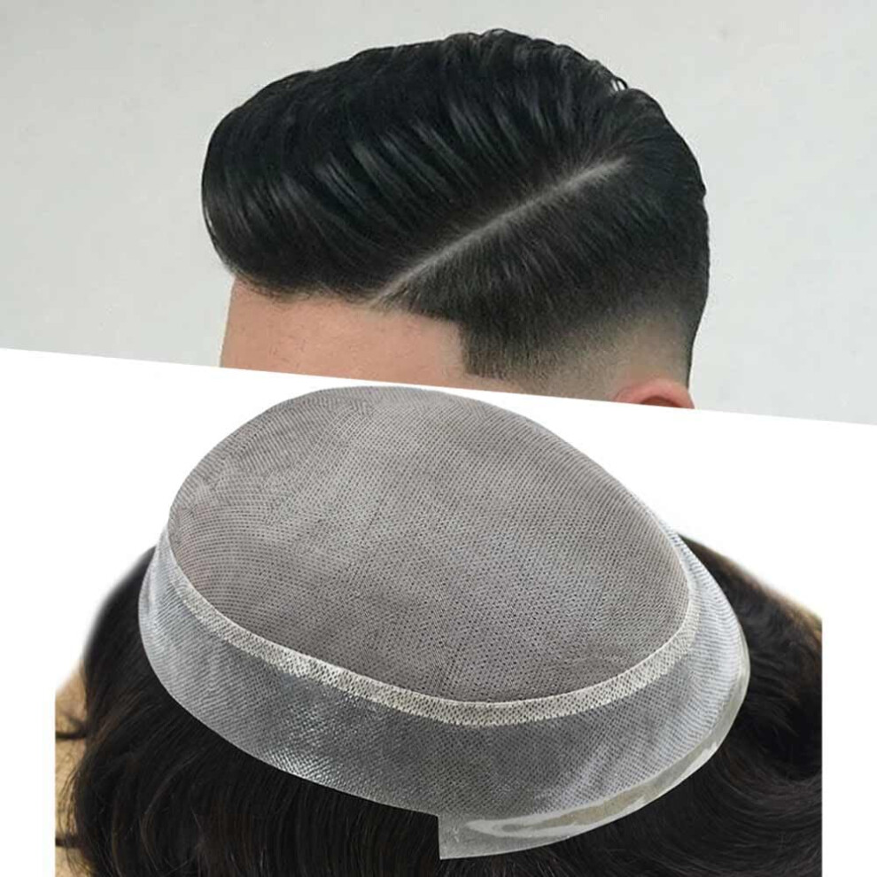 Unisex Black Men's Hair Toupee Human Hairpiece 1B Off 7X9 Inch Monofilament Base 120% Density Natural Look