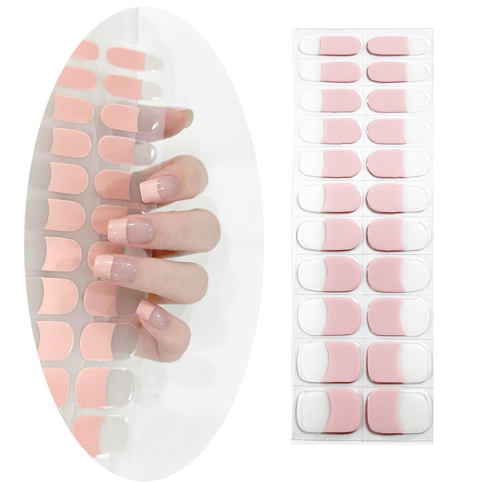 French Style Semi Cured Gel Nail Strips for UV LED, Long Lasting Salon Quality Extra Long PaleO F