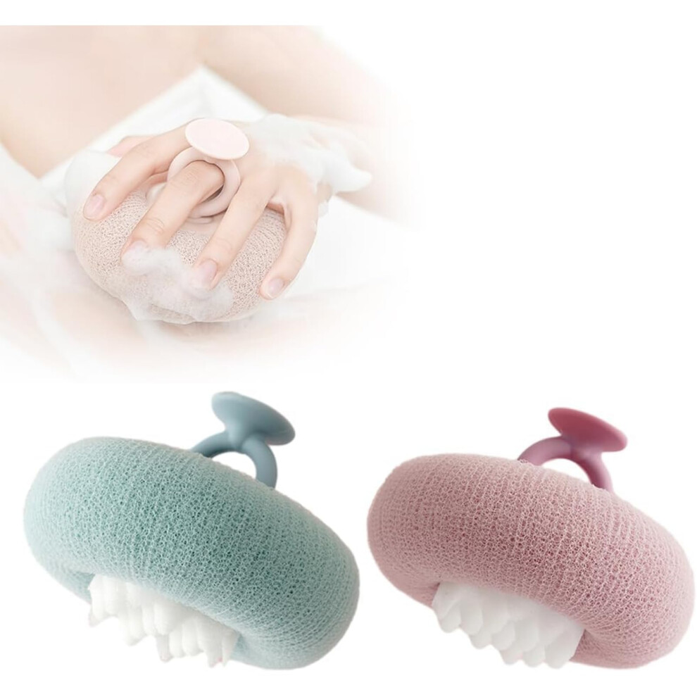 Purple/Green 2In1 Sunflower Bath Sponge With Suction Cup, Gentle Exfoliating Shower Scrubber For Body,