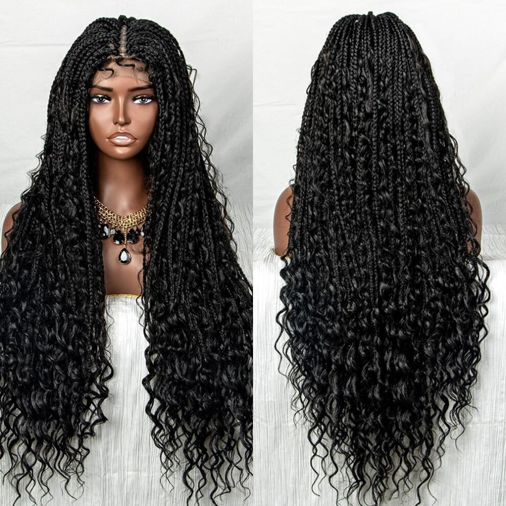 Unisex Black Braided Lace Wig With Realistic Design, Human Hair Ponytail Style, Lightweight Fit