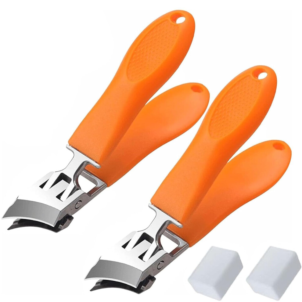 Orange Wide Jaw Nail Clipper With Antisplash Slanted Curved Blades For Thick And Ingrown Toenails 2Pcs
