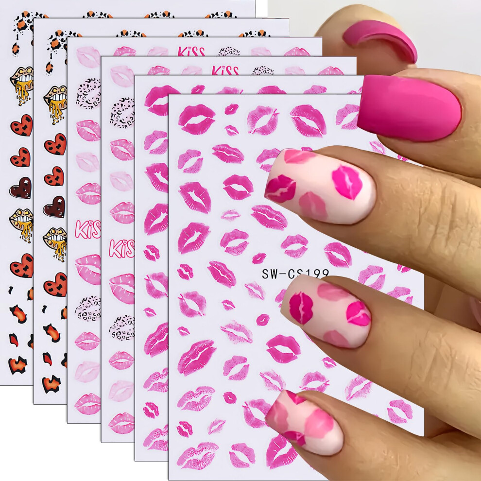 Pink Valentine Nail Art Stickers Set Â Selfadhesive Leopard Print And Lip Pattern Nail Decals