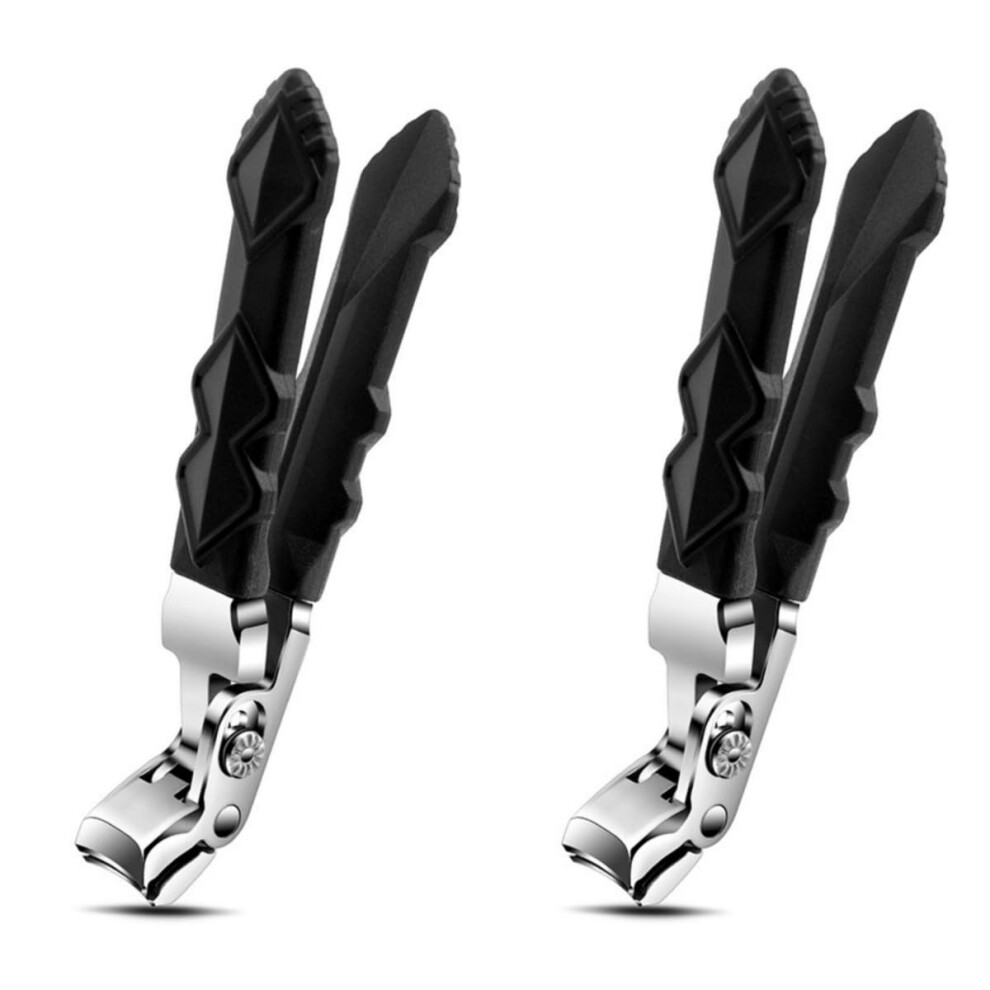 Black Toenail Clippers For Thick Nails With Ergonomic Long Handle, Sharp Blades, Antislip Grip, 2Pcs