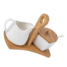 Ceramic Sugar Bowl with Lid and Spoon, White Porcelain Kitchen Storage Jar, Elegant Countertop Design