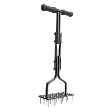 Manual Lawn Aerator with T Handle, 15 Spikes Iron Tool for Deep Soil Penetration and Wide Foot Plate