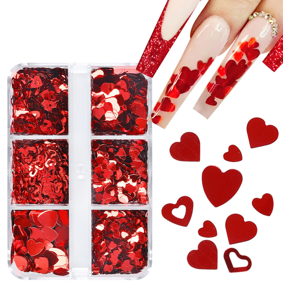 Valentine's Nail Art Glitter 6Color 3D Holographic Heart Sequins Set for UV Gel Decorations
