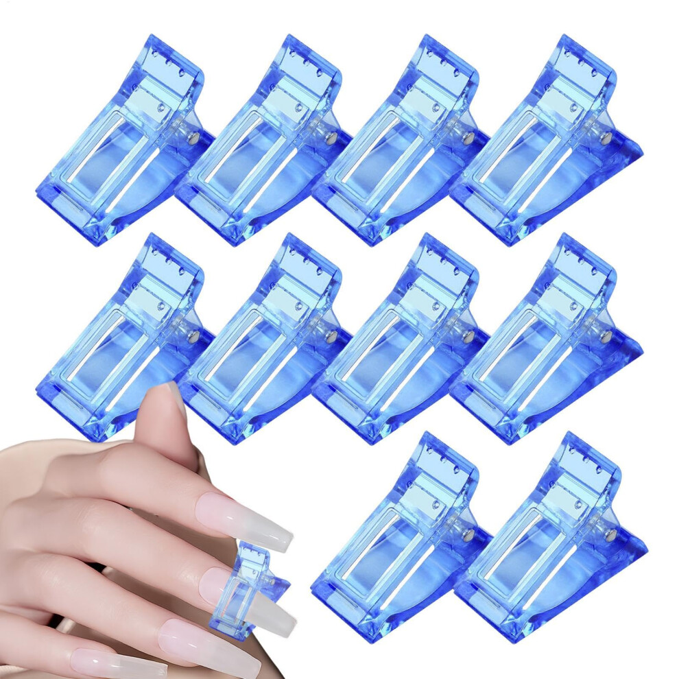 Blue 10Pcs Nail Tip Clip For Gel Nails, Secure Clamping Nail Extension Clamp Set, Abs Nail Holders