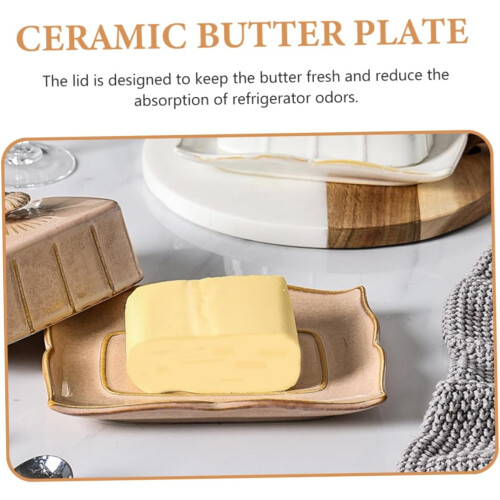 Ceramic Butter Dish with Lid Keeps Butter Fresh Decorative Rectangular Serving Tray for Kitchen 2