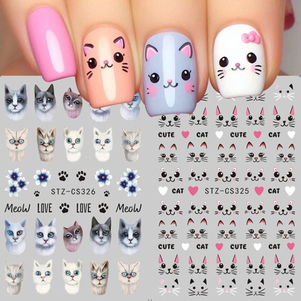 Cat Nail Art Stickers 3D SelfAdhesive Decals Cute Cat Paw and Heart Designs for Manicure