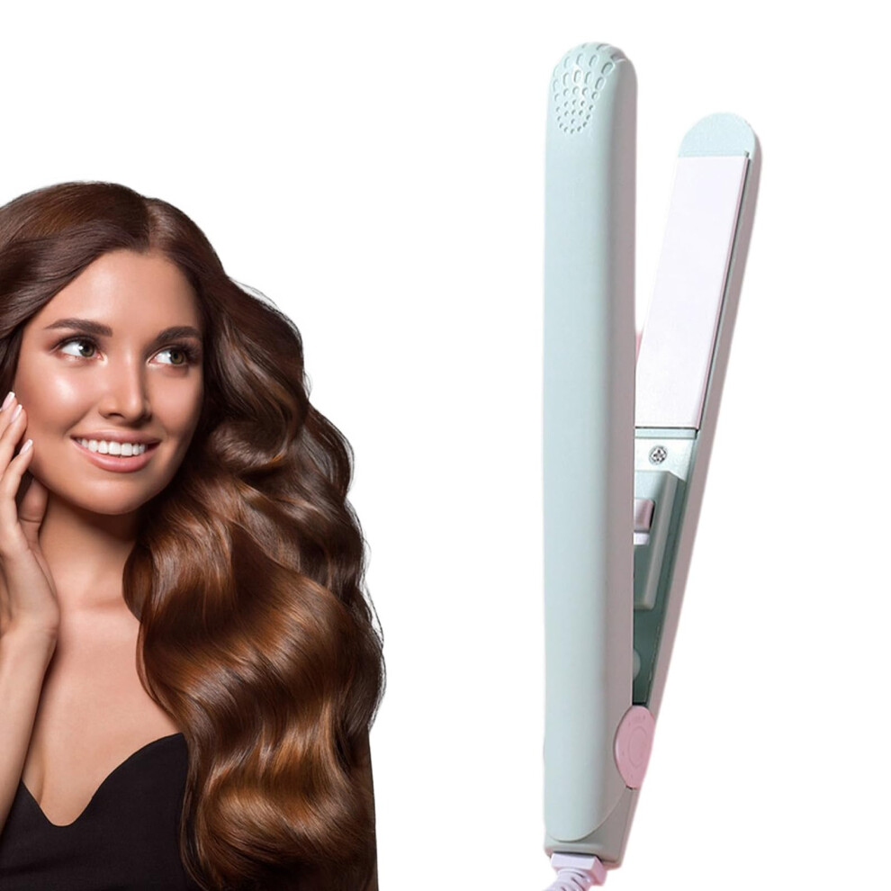 Green Mini Hair Curler And Straightener 2In1 Ceramic Fast Heat Up For Short Hair And Travel