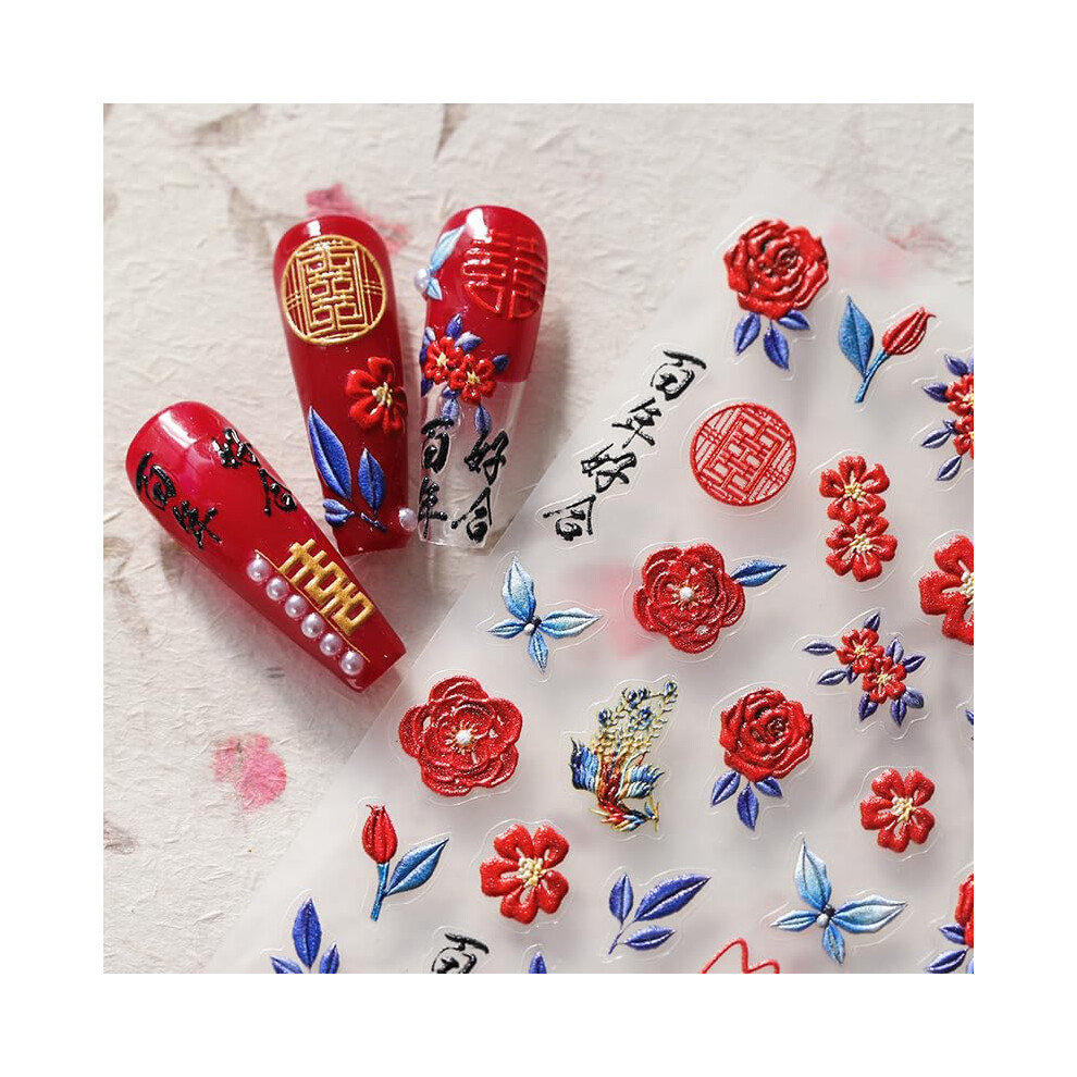 5D Flower Nail Stickers SelfAdhesive Embossed Rose and Leaf Decals for Spring Summer Manicures