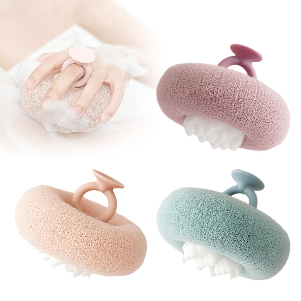 Sunflower Bath Sponge with Suction Cup, 2in1 Exfoliating Shower Loofah for Women and Men, 3pcs