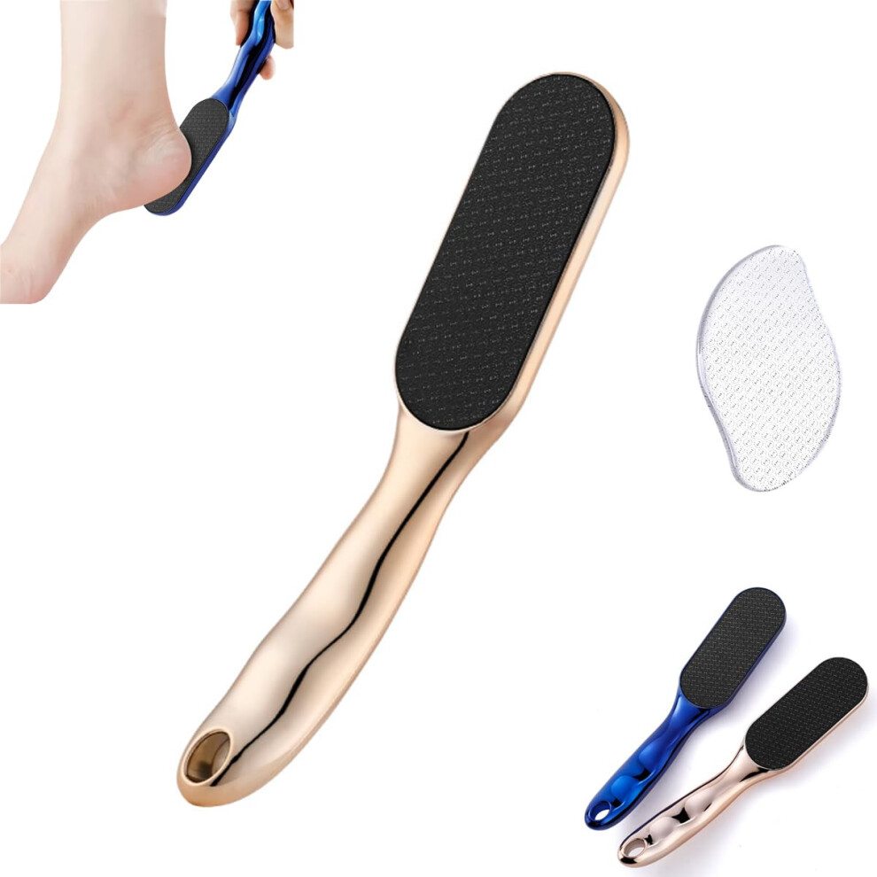 Foot File and Callus Remover Nano Glass for Hard Skin, Dual Wet Dry Use Ergonomic Gold Design