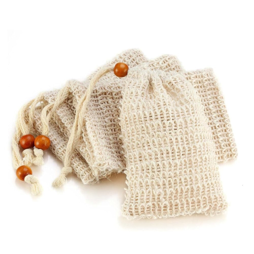 5 Pack Natural Sisal Soap Saver Bag with Loofah for Gentle Exfoliation and Rich Lather in Shower