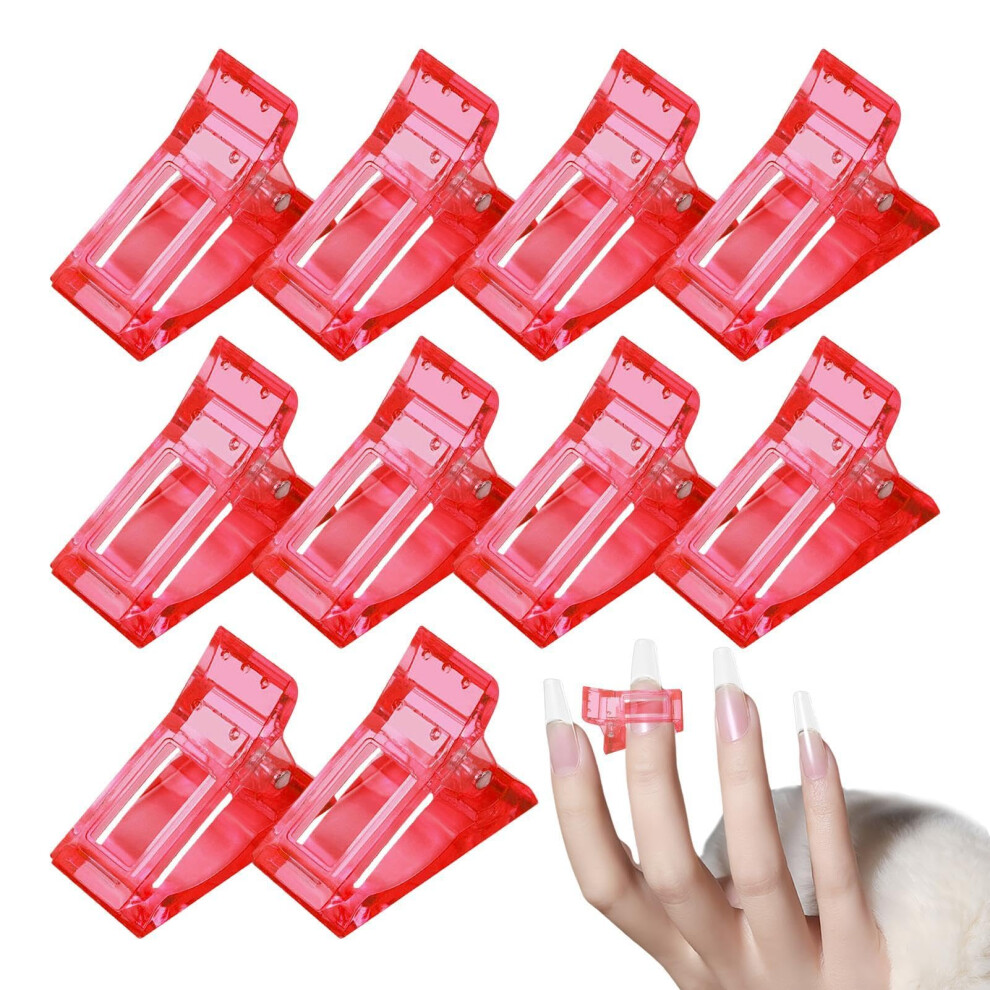 Red 10Pcs Nail Tip Clips For Poly Gel Extensions, Gel Nail Clamps Set, Reusable Salon Home Tools