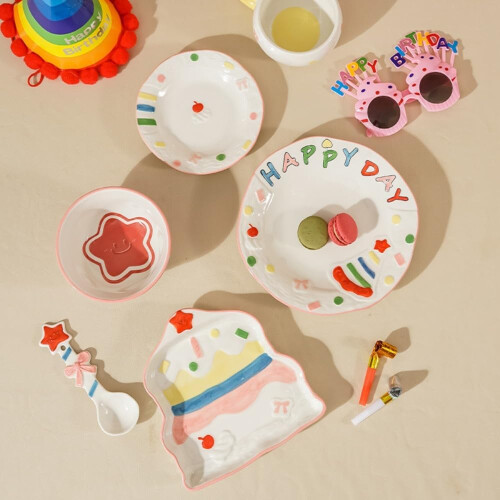 Ceramic Tableware Set with Cute Girly Design, Underglaze Dinnerware for Home Dining and Desserts 2