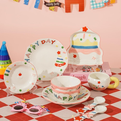 Ceramic Tableware Set with Cute Girly Design, Underglaze Dinnerware for Home Dining and Desserts 1