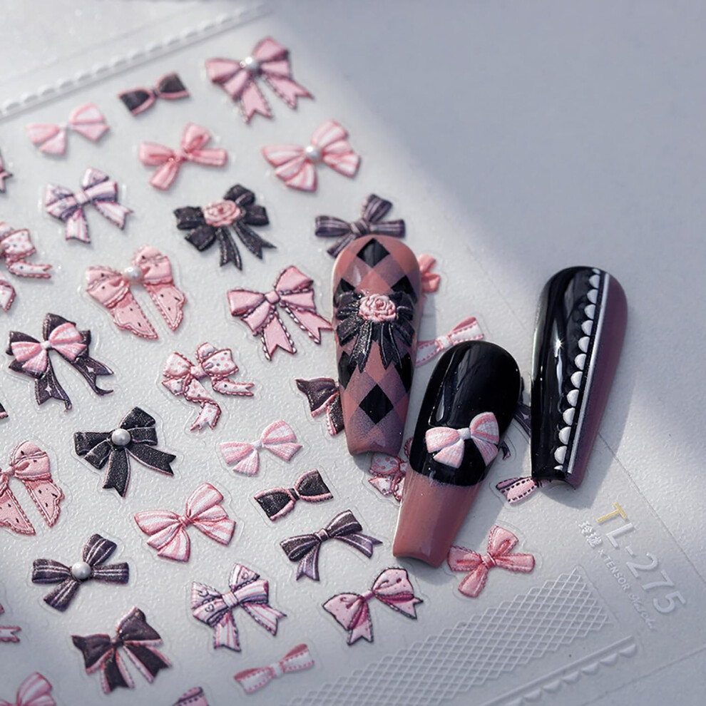 5D Bow Nail Art Stickers with Pearl Accents, SelfAdhesive Cute Valentine's Day Nail Decals for Women