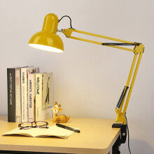 Industrial Vintage Metal Desk Lamp with Adjustable Swing Arm and Clamp Base, Yellow