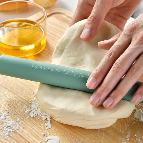 Silicone Rolling Pin with Measurements NonStick Dough Roller for Baking Dumpling Skins Green 2