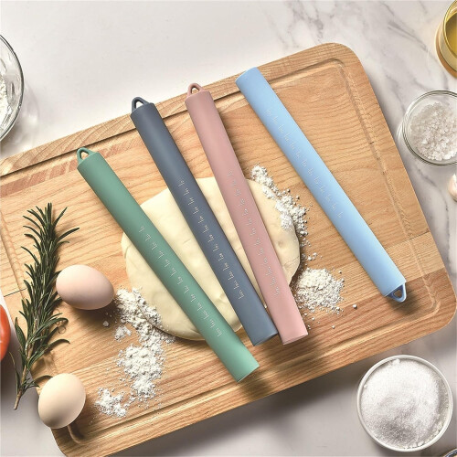 Silicone Rolling Pin with Measurements NonStick Dough Roller for Baking Dumpling Skins Green 1