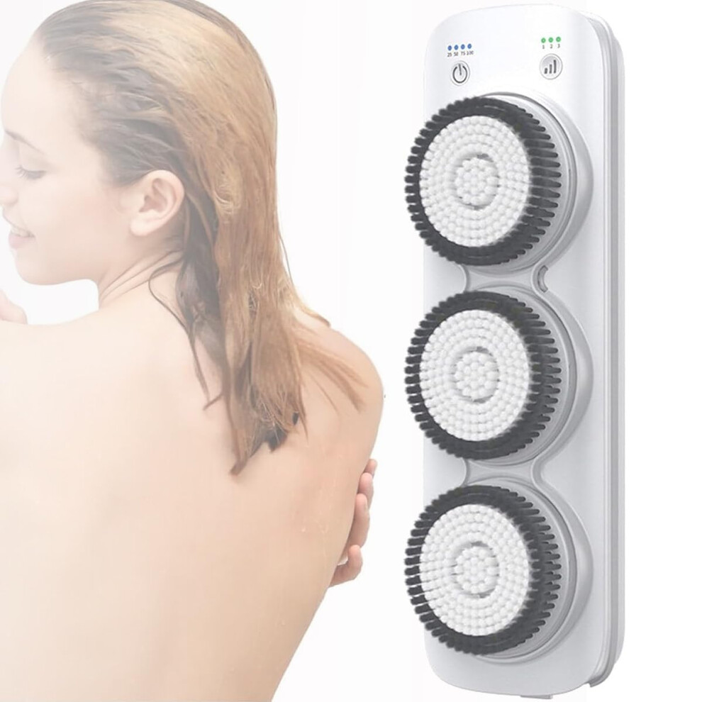 Electric Body Brush with Long Handle, 360 Rotation, IPX7 Waterproof Back Scrubber, 3 Speeds