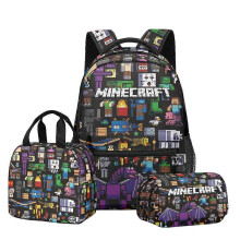 Minecraft 3D-Rucksack-Lunch-Bag-Federmäppchen-Set für Kinder Schüler Schulmaterialien Verschiedene Stile