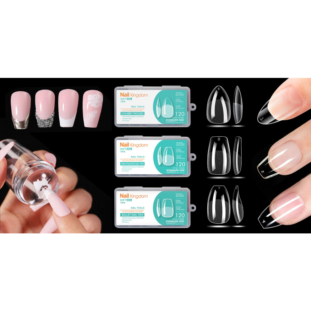 French Tip Nail Stamper Kit with 360Pcs Soft Gel Nail Tips, DualHead Stamper and Scraper for Manicure