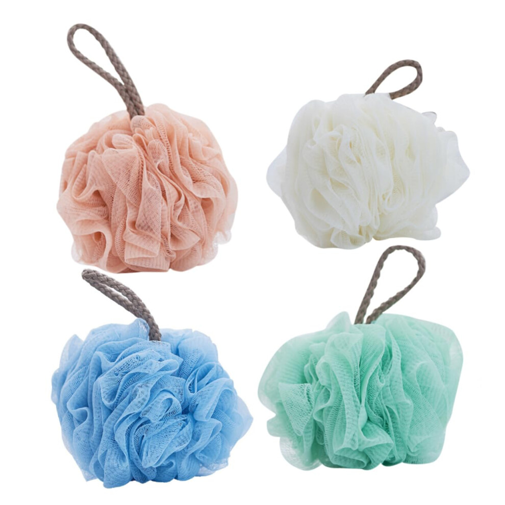 Bath Shower Loofah Set of 4 Soft Mesh Bath Poufs for Gentle Exfoliation and Rich Lather