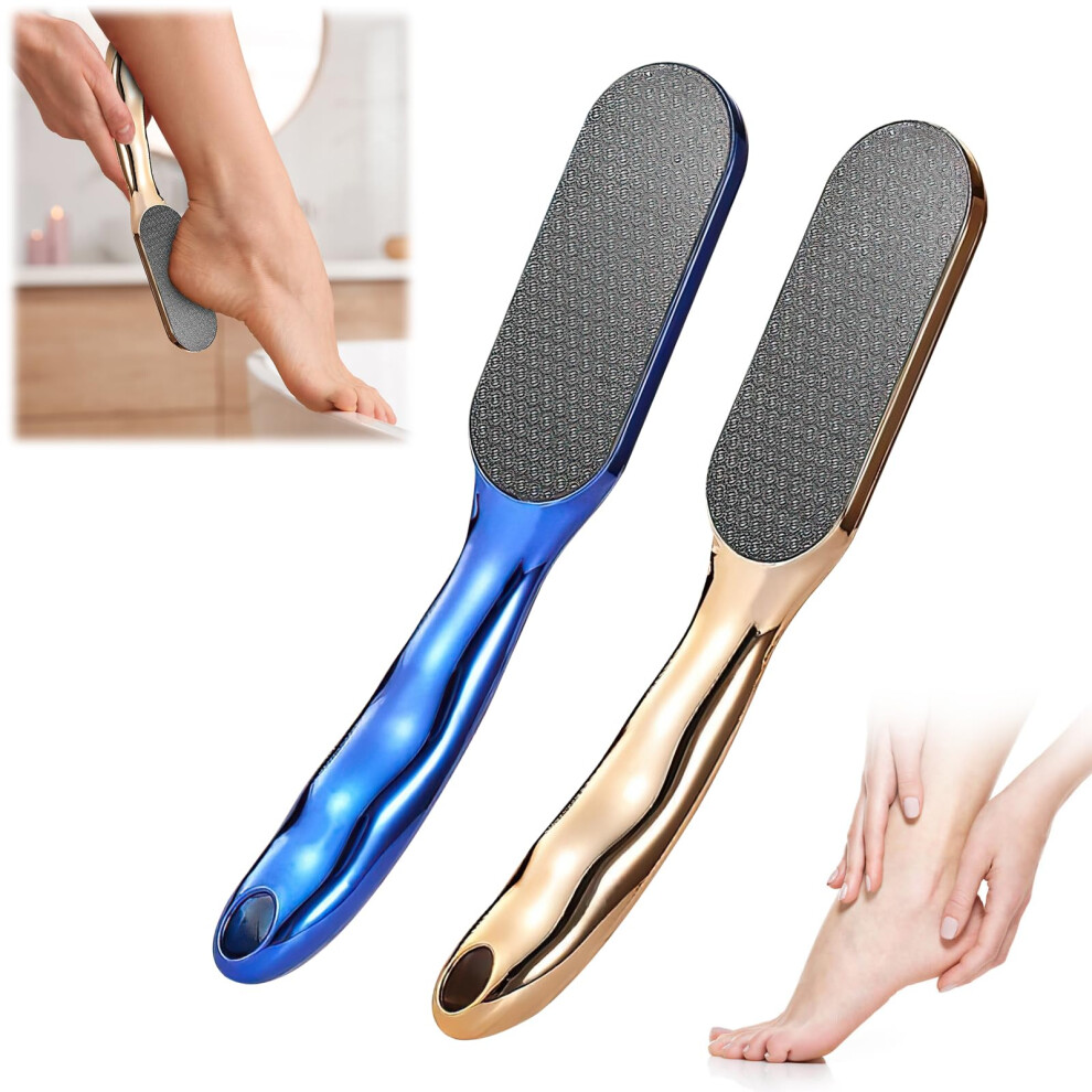 2PCS Nano Glass Foot File and Callus Remover with Ergonomic NonSlip Grip for Dead Skin, Gold Blue