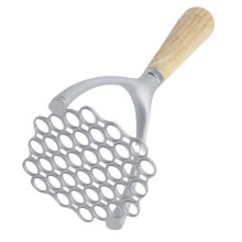 Potato Masher with Ergonomic Wood Handle Aluminium Alloy Press for Smooth Puree and Easy Storage