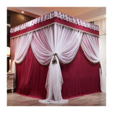 Mosquito Net Bed Canopy Double Layer with 4Pole Support, Lace Decor, Full Enclosure for King Bed