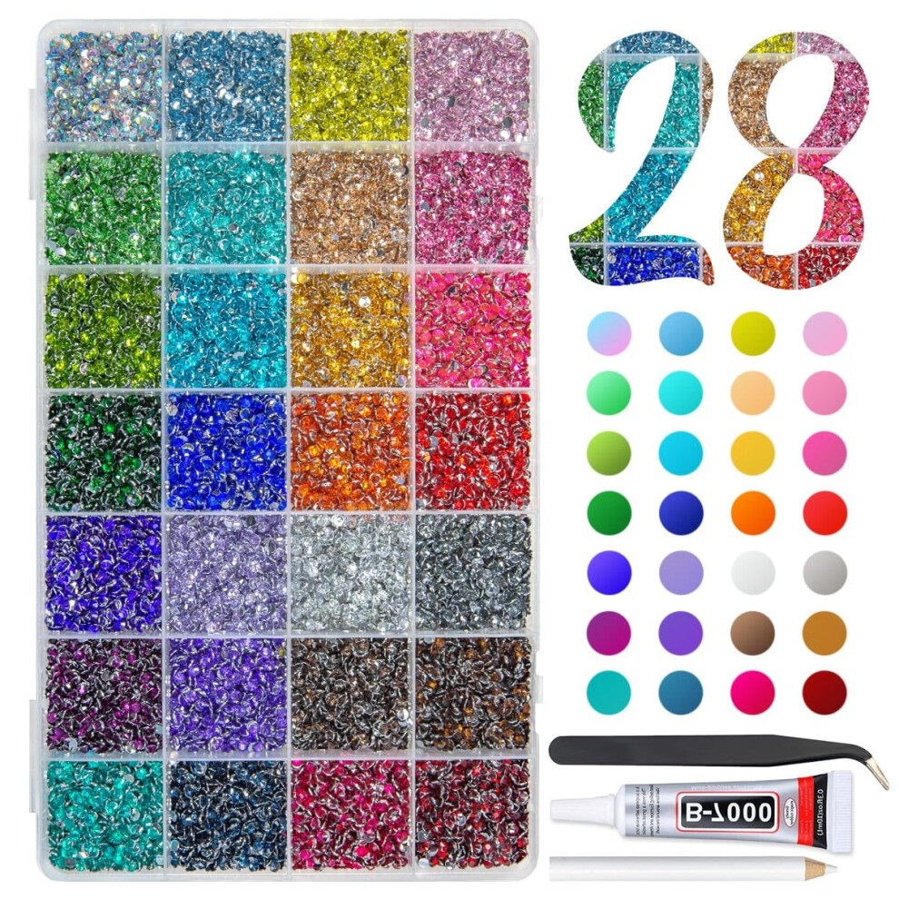 28 Color 3mm Flatback Jelly Resin Rhinestones with Glue for DIY Crafts and Nail Art