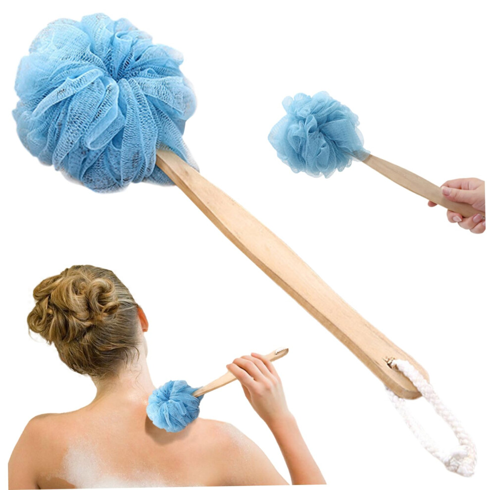 Shower Loofah with Handle Back Scrubber for Gentle Exfoliating, Wooden Long Handle Bath Sponge