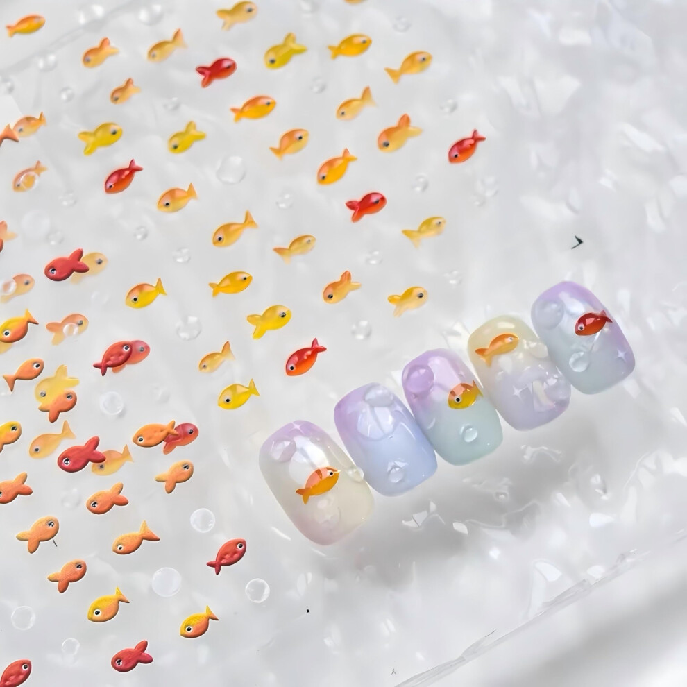 Nail Art Stickers Self Adhesive Embossed Cute Cartoon Kawaii Goldfish Designs for Girls and Women