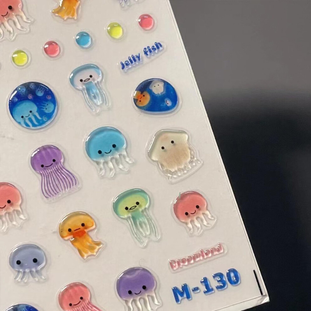Embossed Jellyfish Nail Art Stickers SelfAdhesive Ocean Decals for Summer Beach Nails 2 Sheets