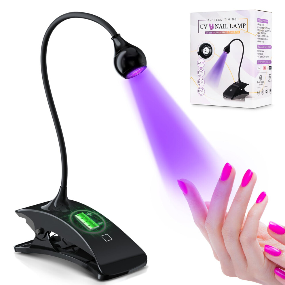 UV Nail Lamp with 360 Gooseneck, Cordless Rechargeable LED Nail Dryer for Gel Nails, Clamp Mount