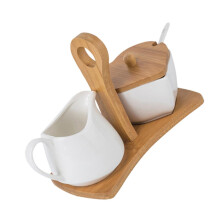 Ceramic Sugar Bowl and Porcelain Milk Jug Set with Tray Spoon Lid Oven Dishwasher Safe