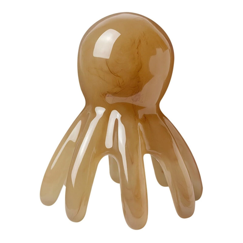 Unisex Brown Scalp Massager Octopus Head Massage Comb With Eight Rounded Prongs For Gentle Scalp Stimulation