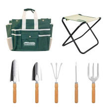 Gardening Tool Set Heavy Duty Stainless Steel 7 Piece with Foldable Stool and MultiPocket Bag