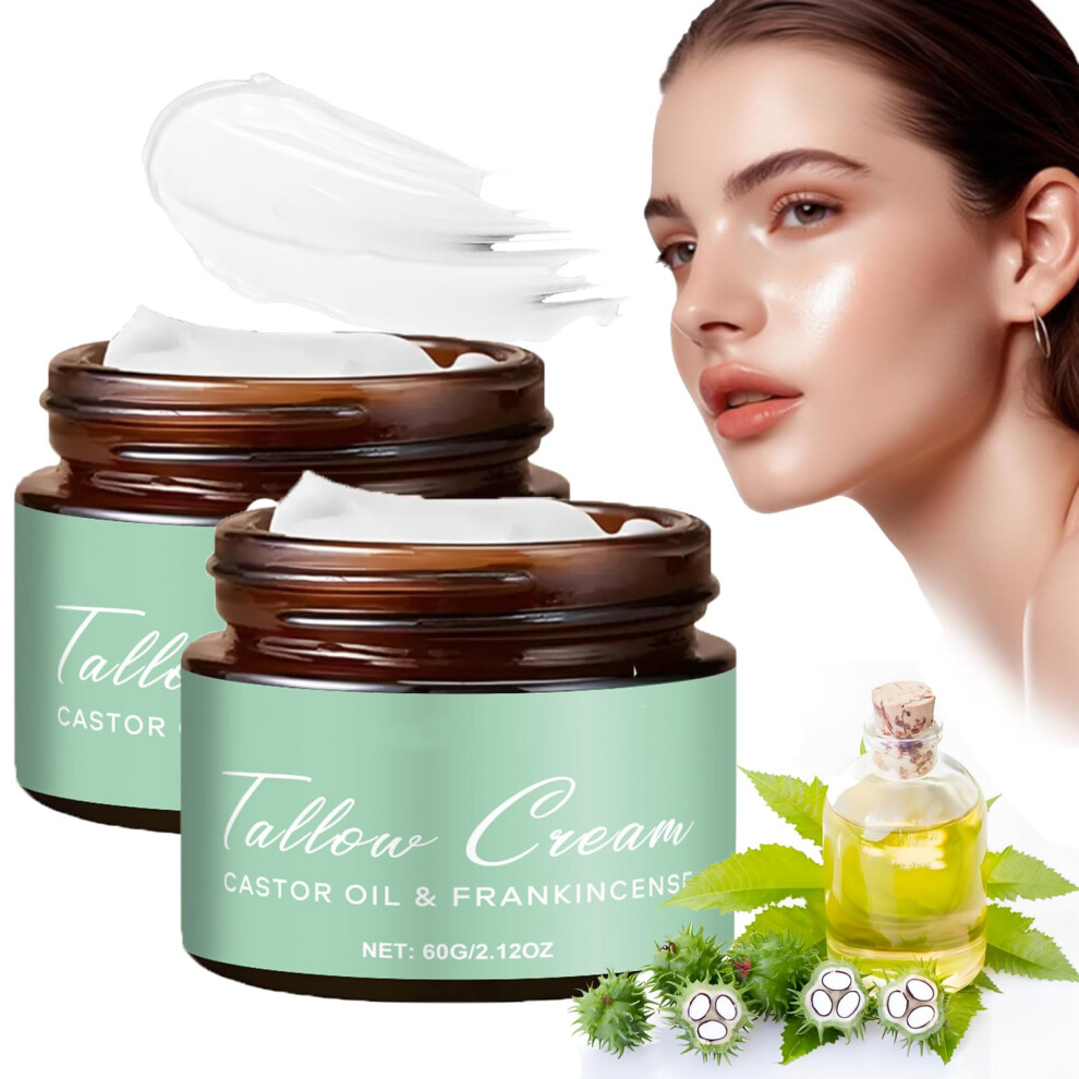 Beef Tallow Face Moisturizer with Frankincense and Castor Oil, Grass Fed Organic Balm 2pcs