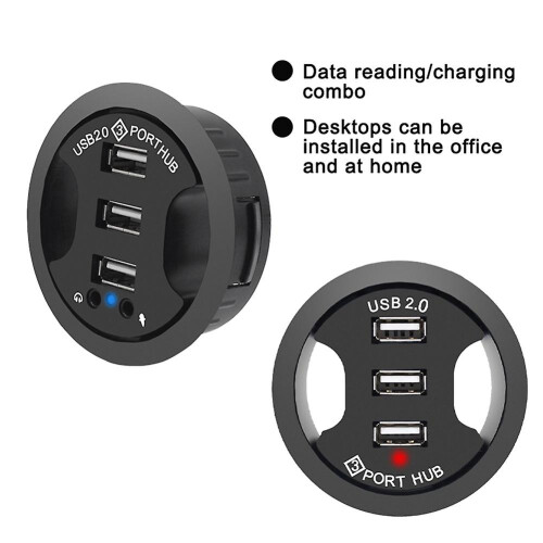USB Hub USB 2.0 Desktop Grommet USB 2.0 Hub Audio Bordmonteringsadapter 3 porte Montering i skrivebord Multi USB 1