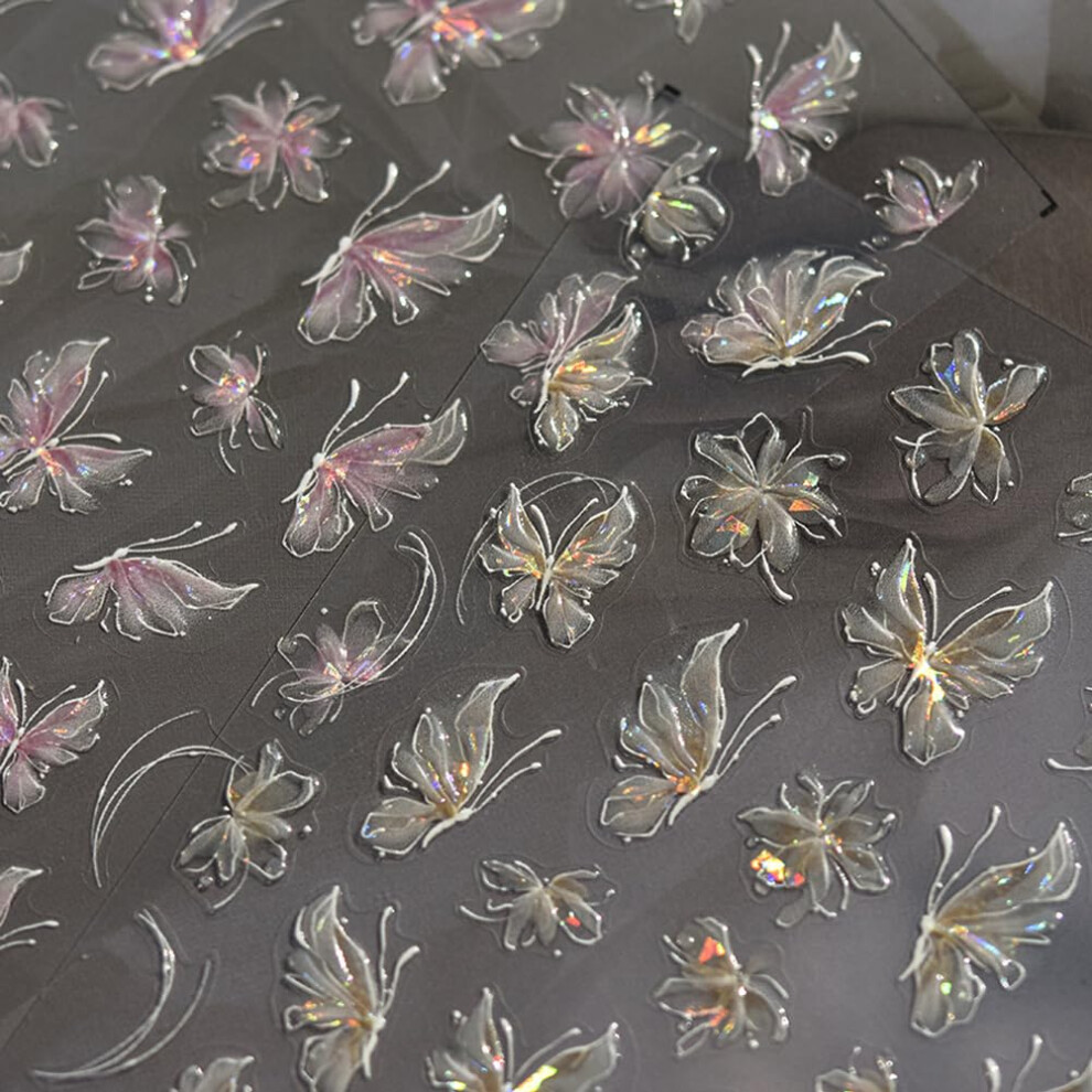 3D Butterfly Nail Art Stickers with Aurora Shimmer, Self Adhesive Nail Decals for Women Manicure