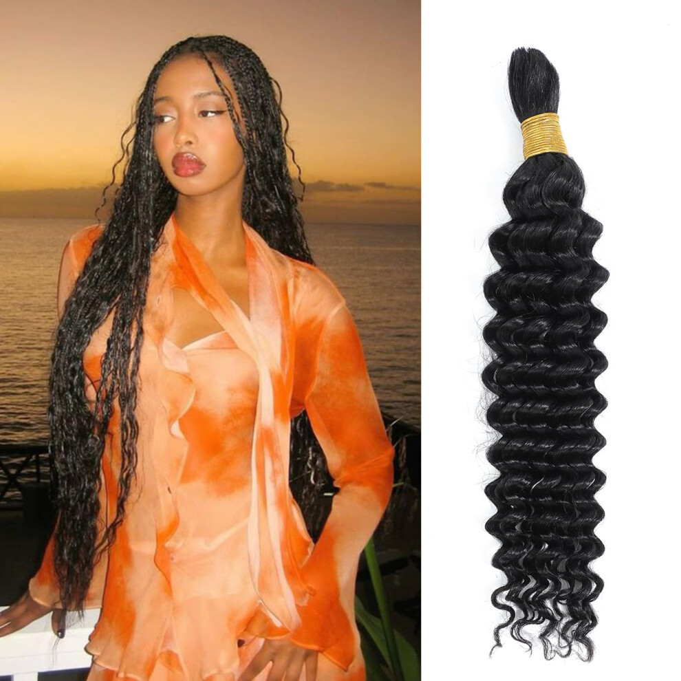 Deep Wave Bulk Human Hair Extensions 22 Inch Natural Black 12A Brazilian Virgin for Braiding
