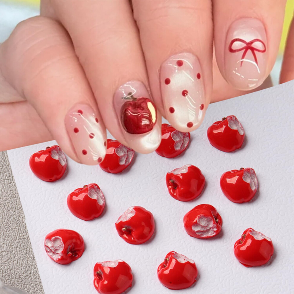 50 Pcs 3D Red Apple Nail Charms Cute Fruit Nail Art Decorations Resin Flat Back for Acrylic Nails