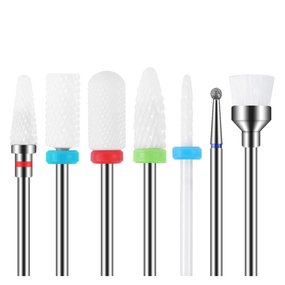 Ceramic Nail Drill Bits Set 7pcs 3/32 Inch Diamond Carbide for Acrylic Gel Nails and Cuticle Cleanup