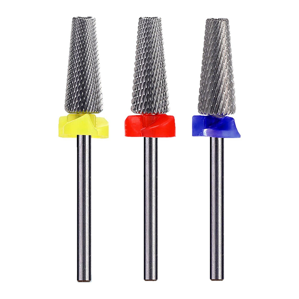 Silver 3Pcs 3/32 Inch Tungsten Carbide Nail Drill Bits Set, Multiple Grit, Manicure Pedicure