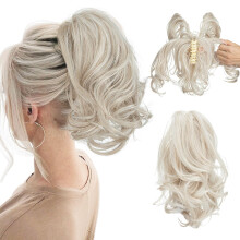 Short Curly Clip In Ponytail Hair Extensions with Secure Claw Clip, Heat Resistant, 10in Cold Blonde