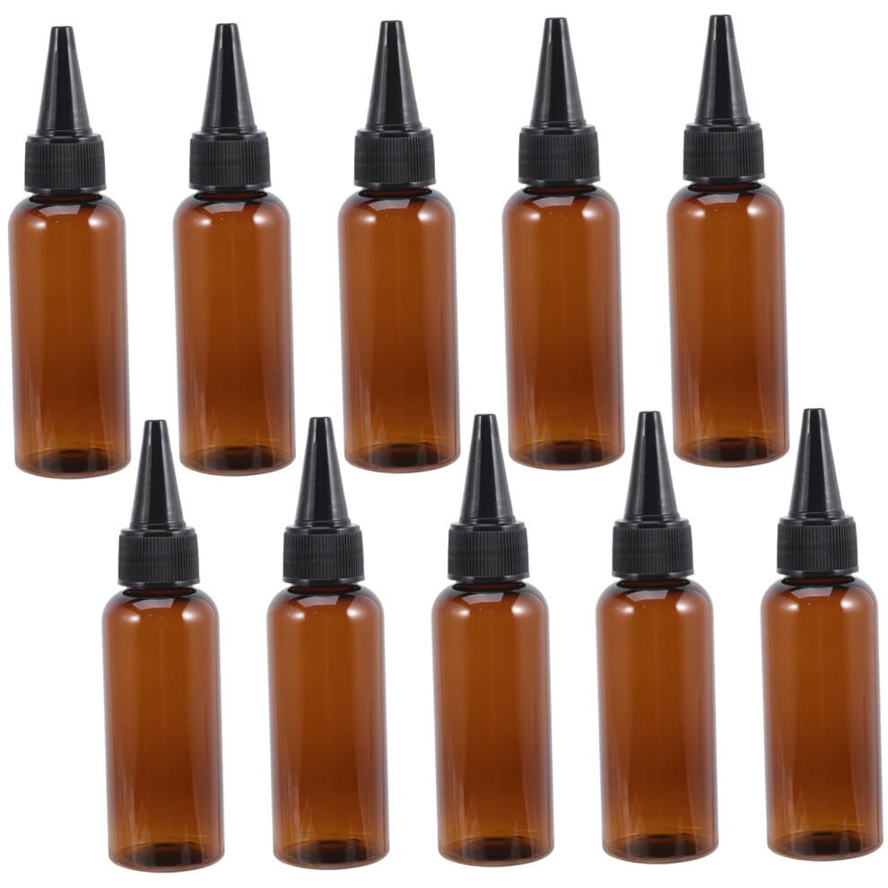 Brown 10Pcs 50Ml Plastic Hair Dye Applicator Bottles With Precision Tip Refillable Castor Oil Containers