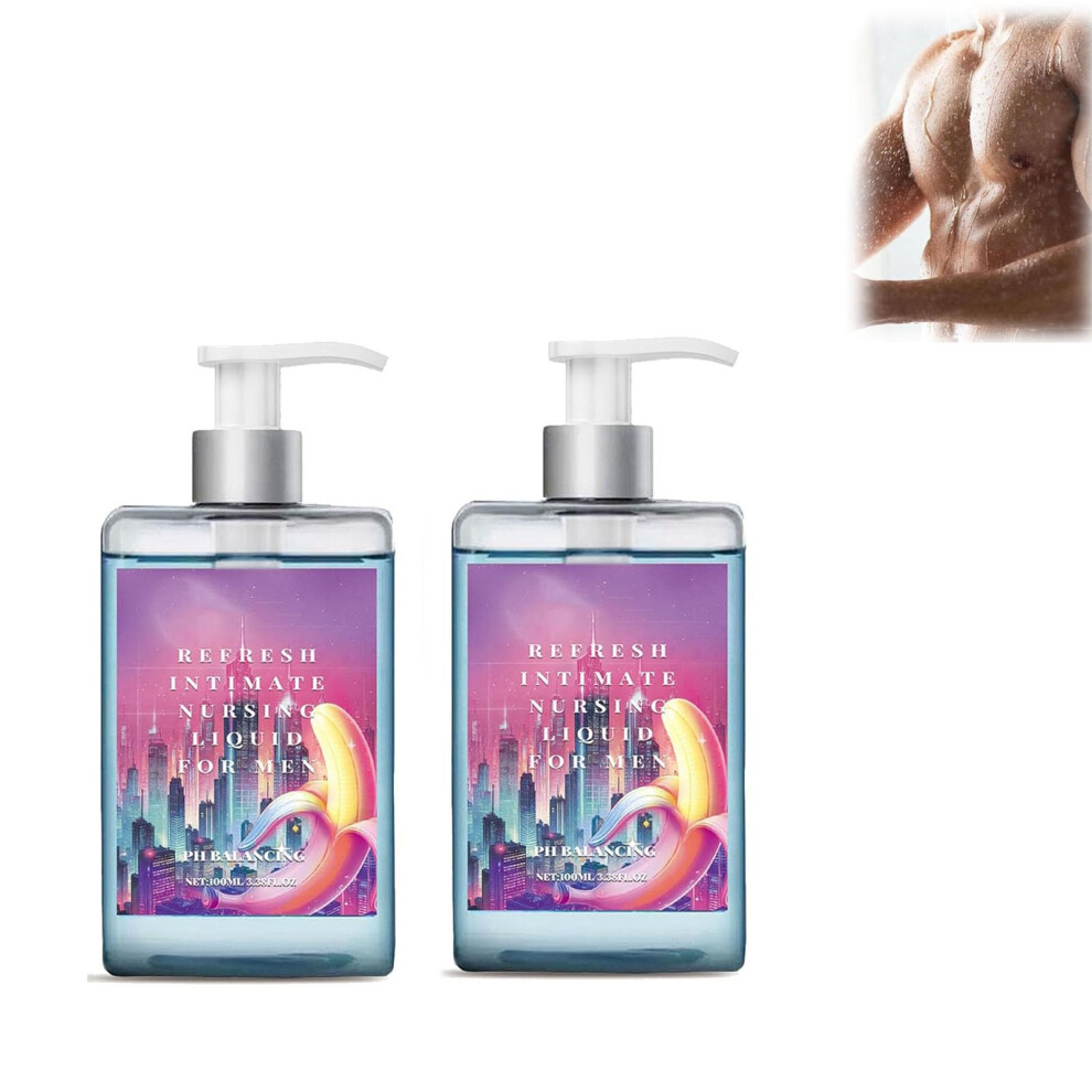 Blue Mens Intimate Wash With Refreshing Masculine Scent, Ph Balanced Gentle Cleanser, Plantbased Formula 2Pcs